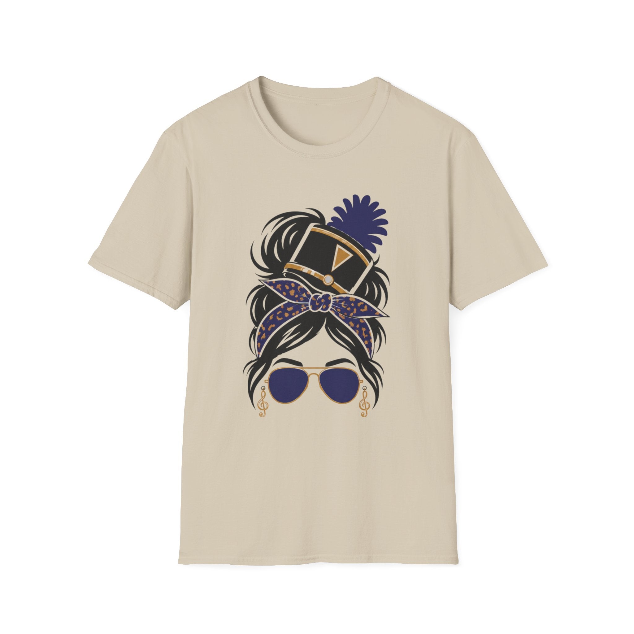 Blue Messy Bun Band Mom Headshot Tee