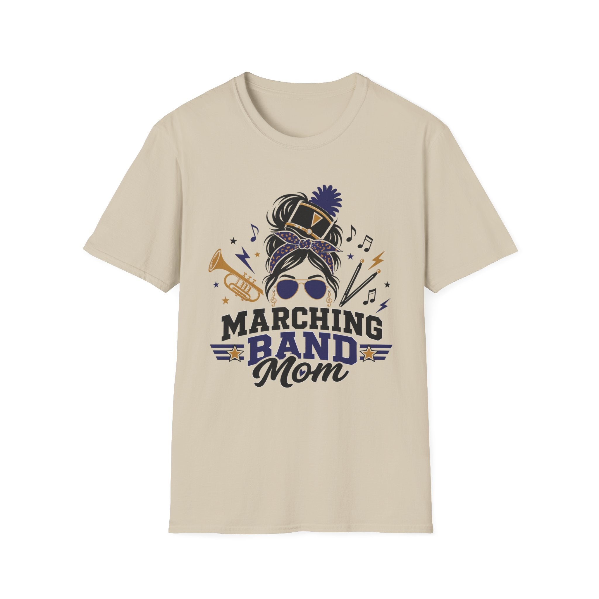 Blue Messy Bun Marching Band Mom Tee