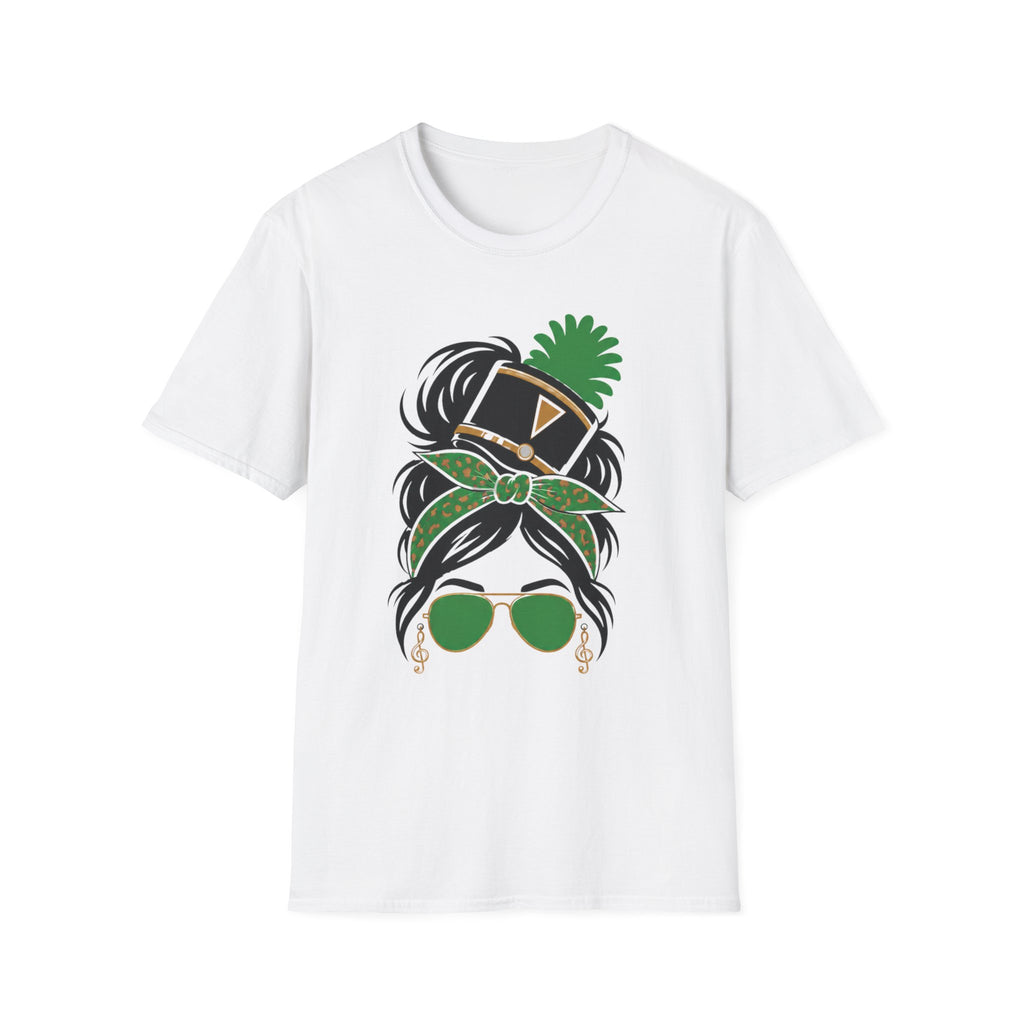 Green Messy Bun Band Mom Headshot Tee