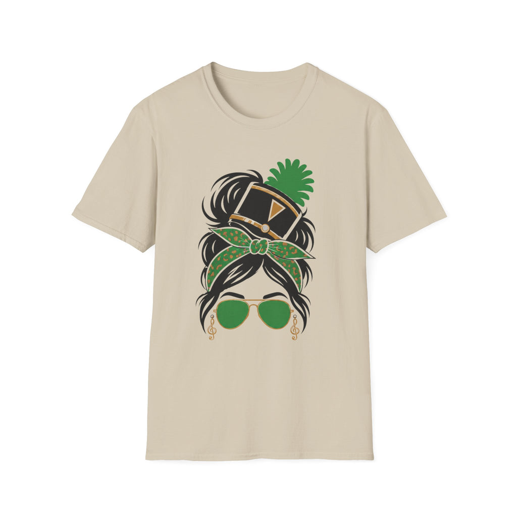 Green Messy Bun Band Mom Headshot Tee