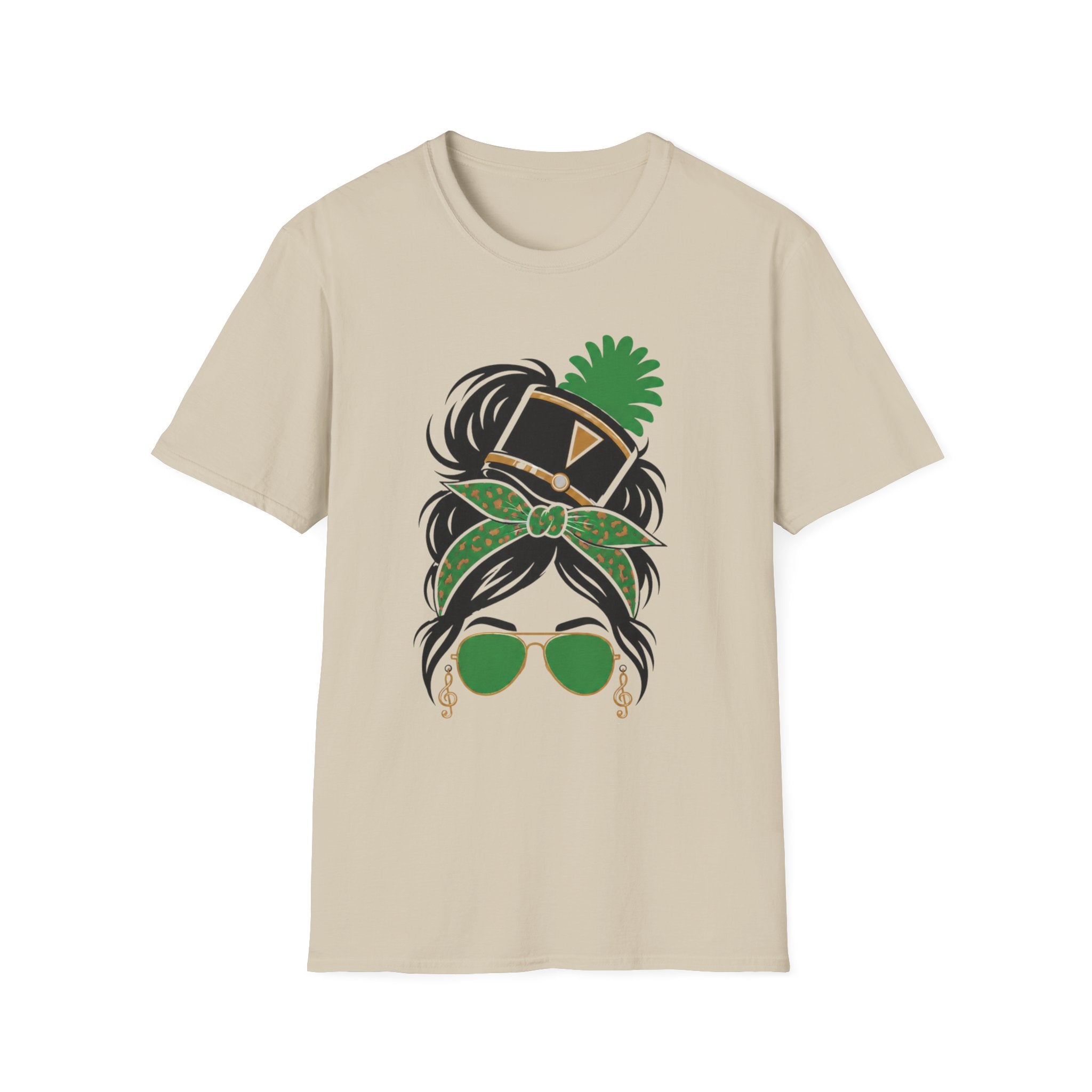 Green Messy Bun Band Mom Headshot Tee
