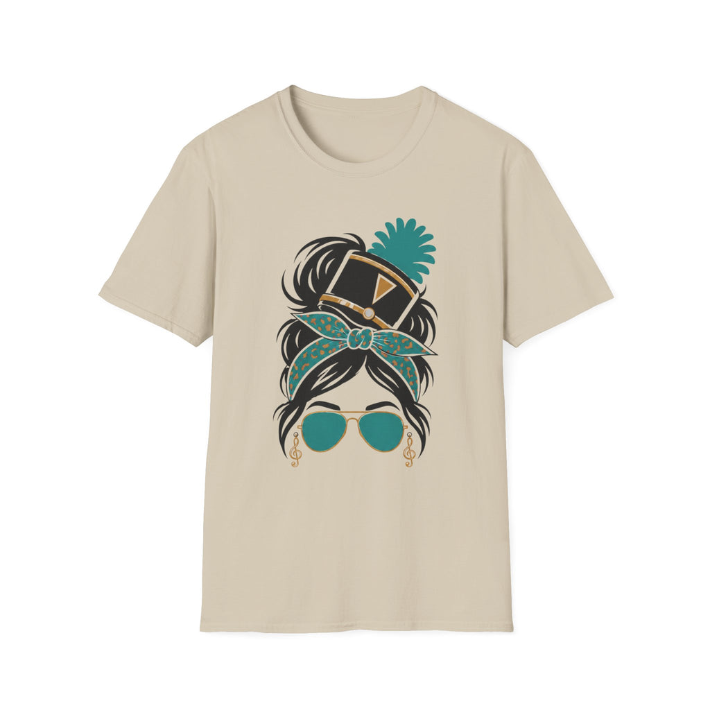 Teal Messy Bun Band Mom Headshot Tee