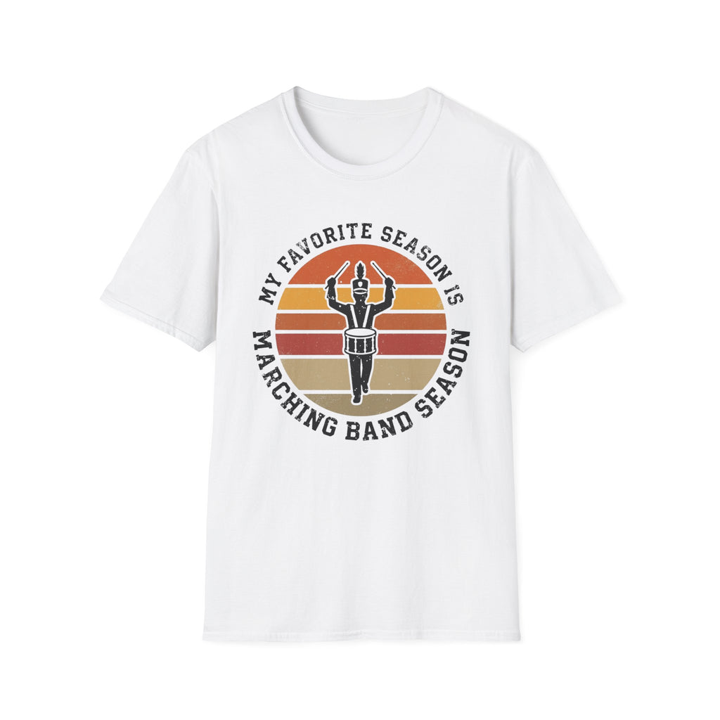 "My Favorite Season Is Marching Band Season" Retro Sunset Drumline Tee