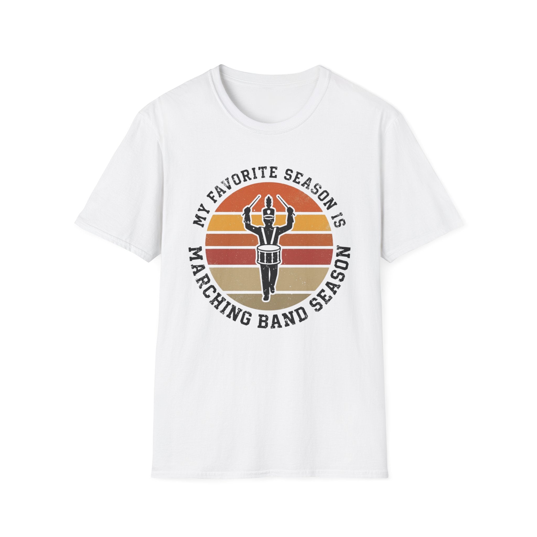 "My Favorite Season Is Marching Band Season" Retro Sunset Drumline Tee