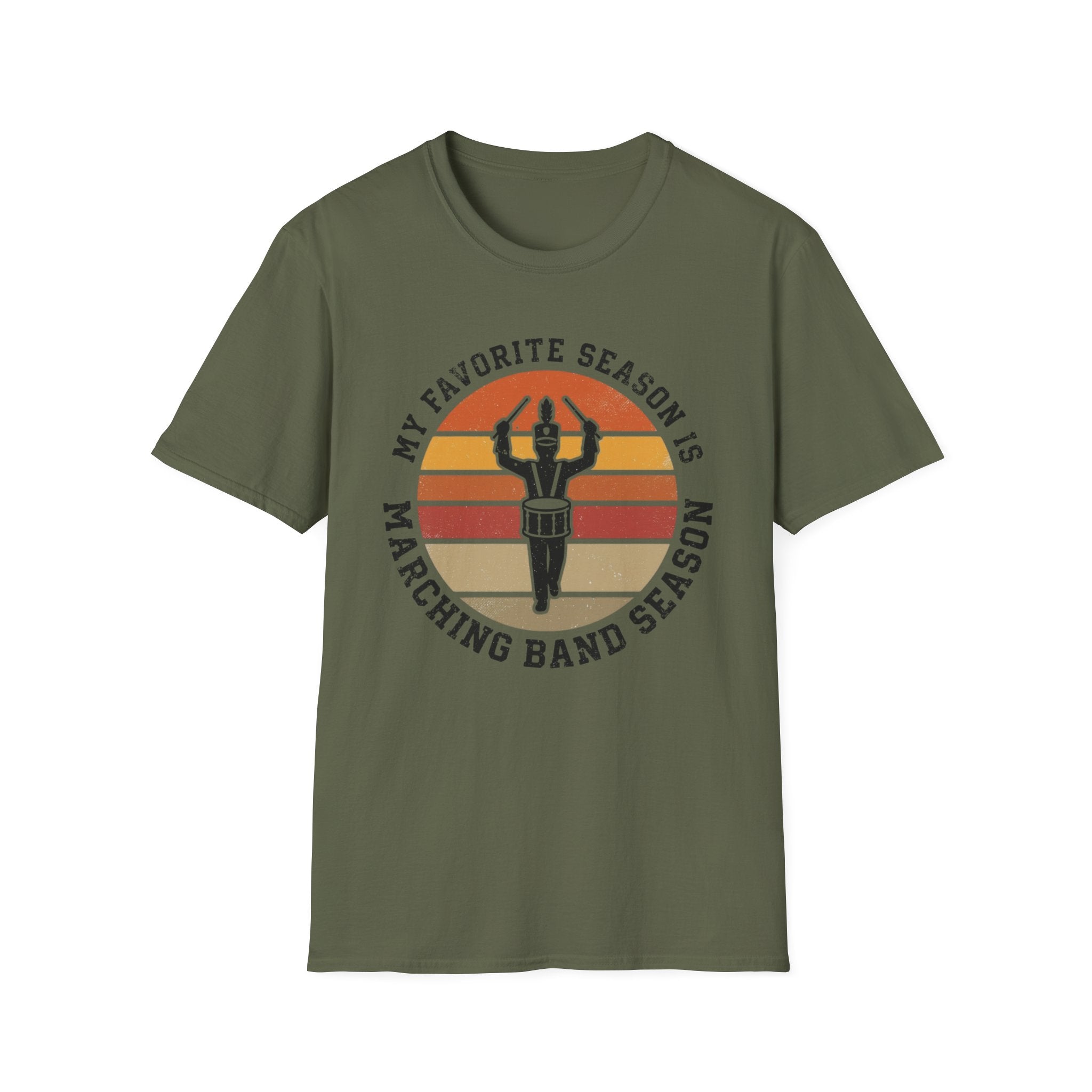 "My Favorite Season Is Marching Band Season" Retro Sunset Drumline Tee
