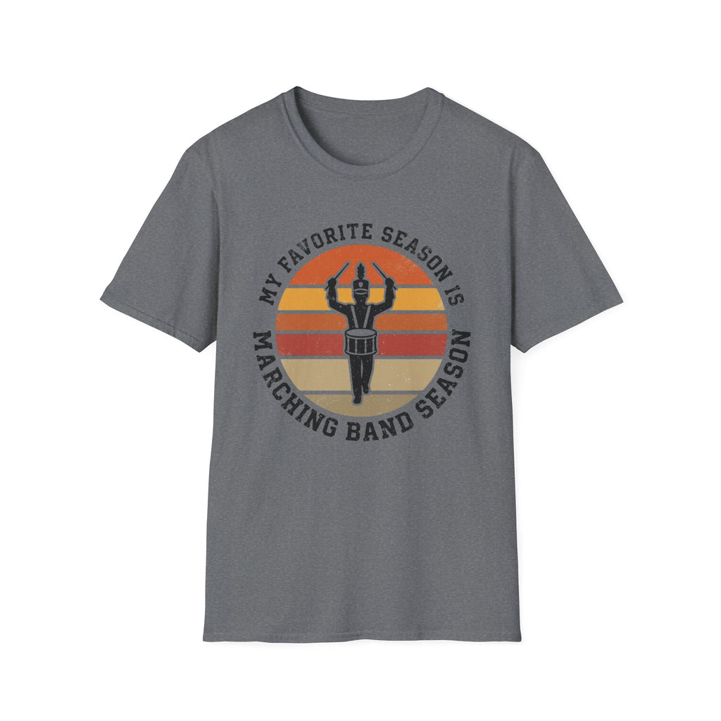 "My Favorite Season Is Marching Band Season" Retro Sunset Drumline Tee