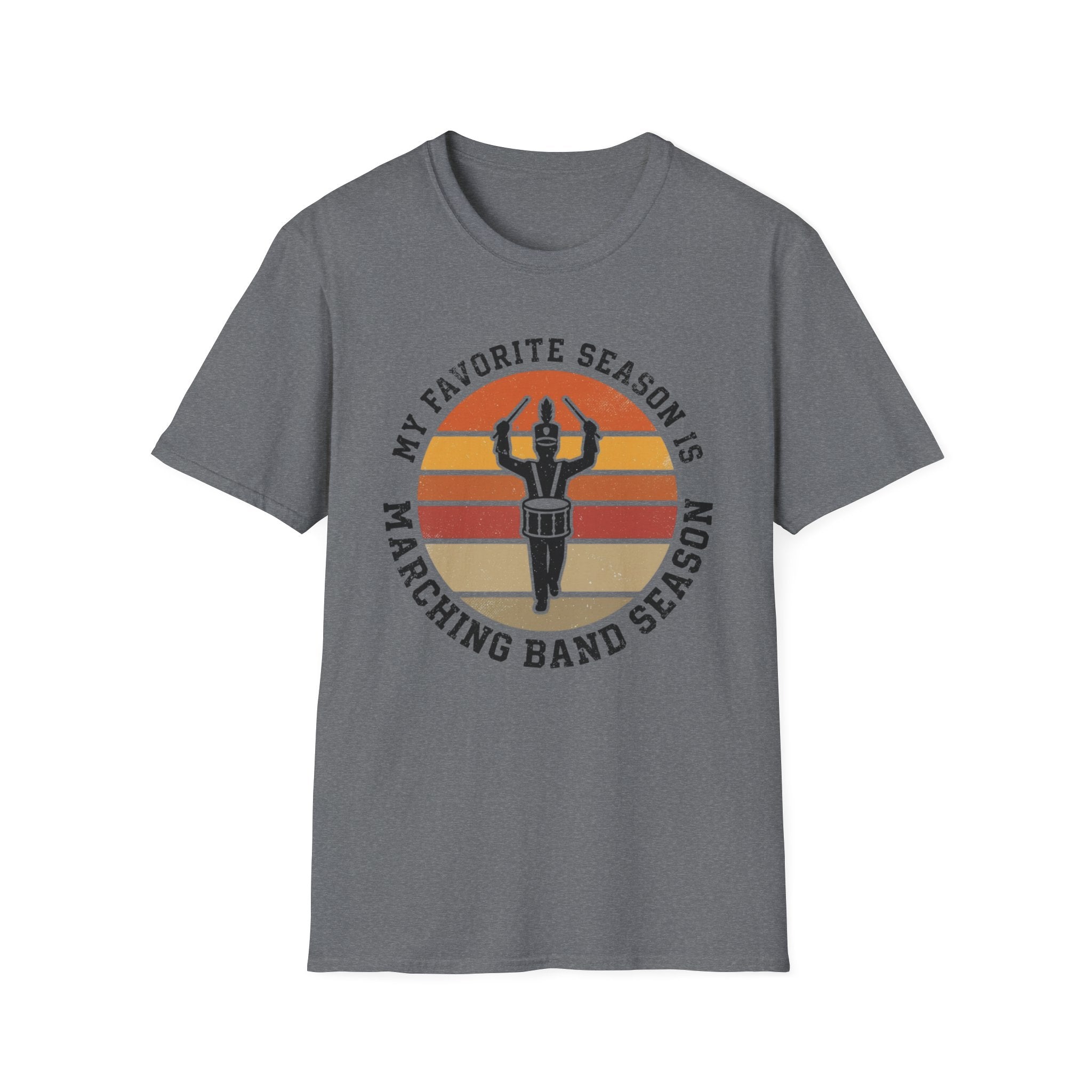 "My Favorite Season Is Marching Band Season" Retro Sunset Drumline Tee