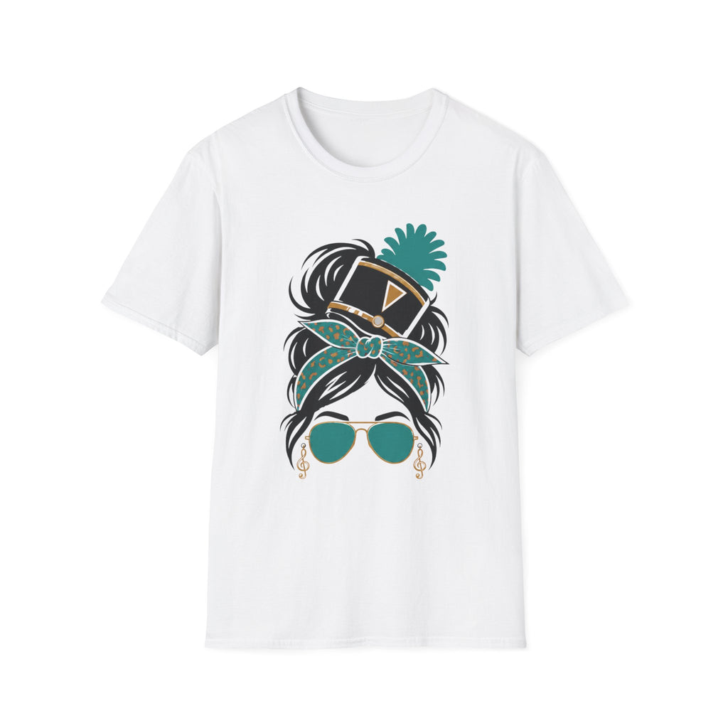 Teal Messy Bun Band Mom Headshot Tee