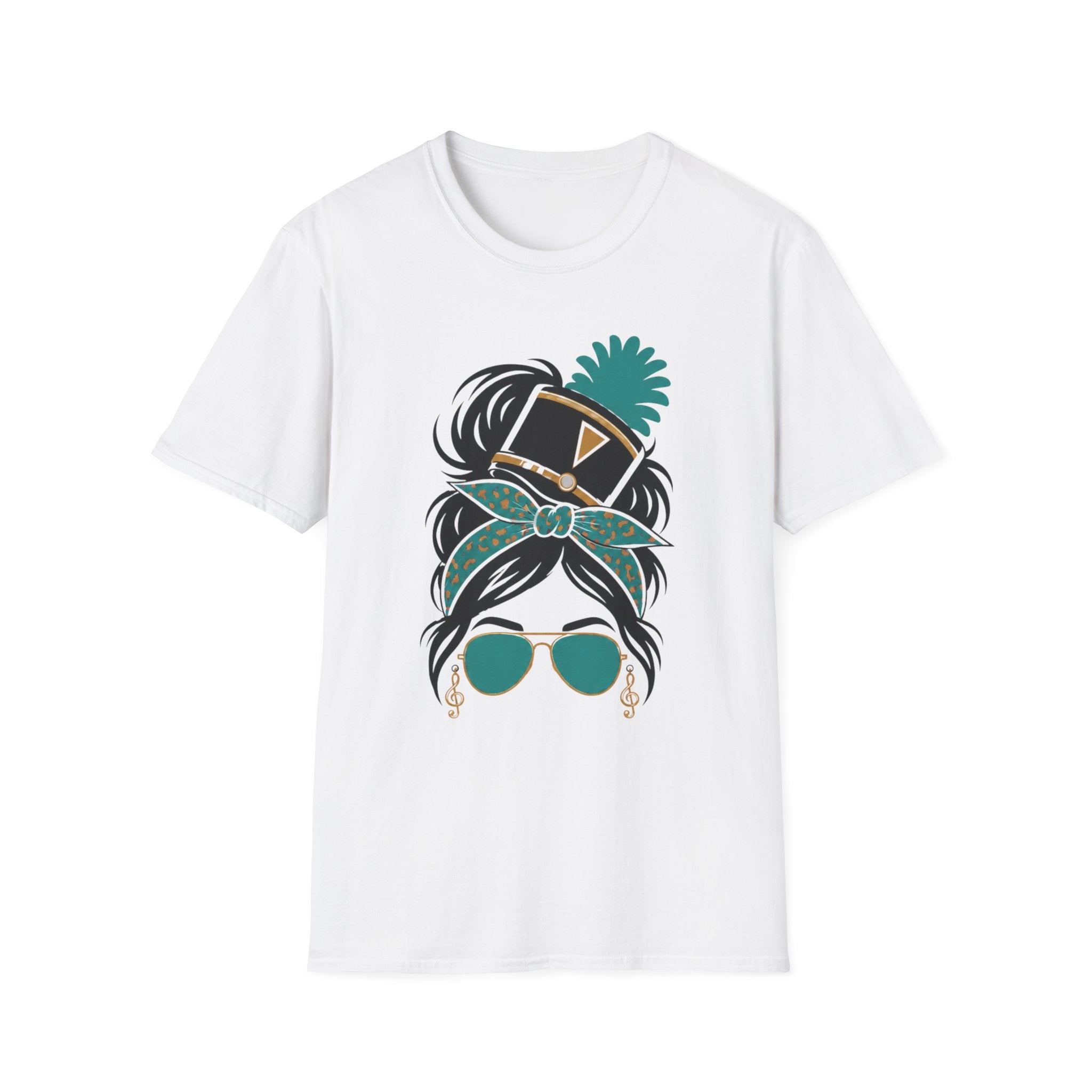 Teal Messy Bun Band Mom Headshot Tee