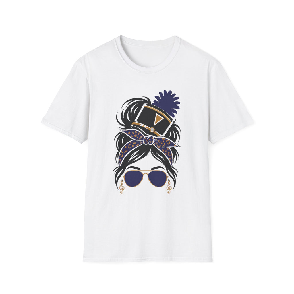 Blue Messy Bun Band Mom Headshot Tee