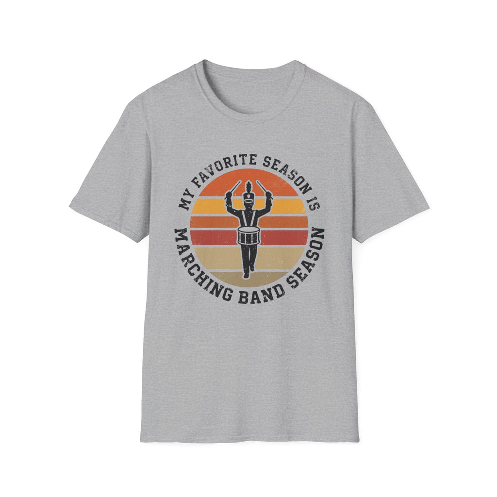 "My Favorite Season Is Marching Band Season" Retro Sunset Drumline Tee