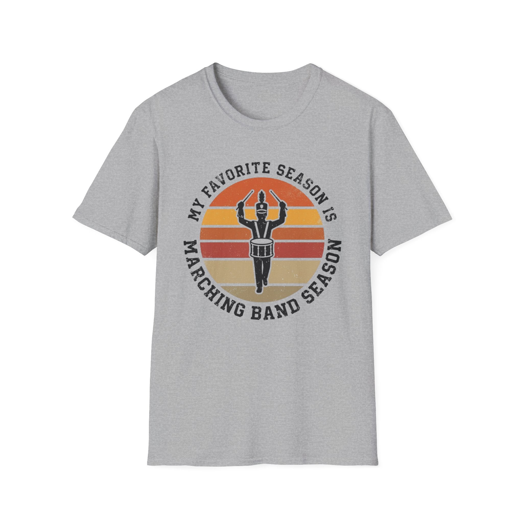 "My Favorite Season Is Marching Band Season" Retro Sunset Drumline Tee