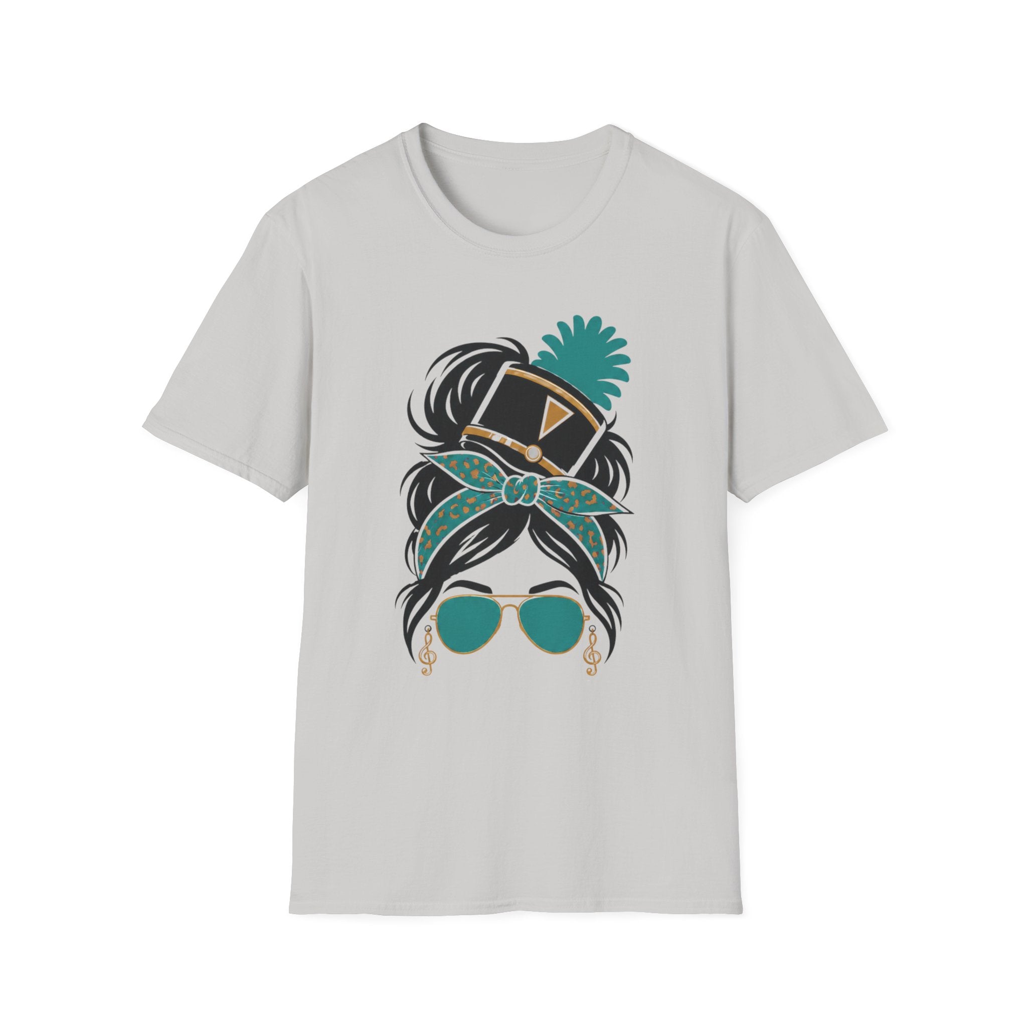 Teal Messy Bun Band Mom Headshot Tee